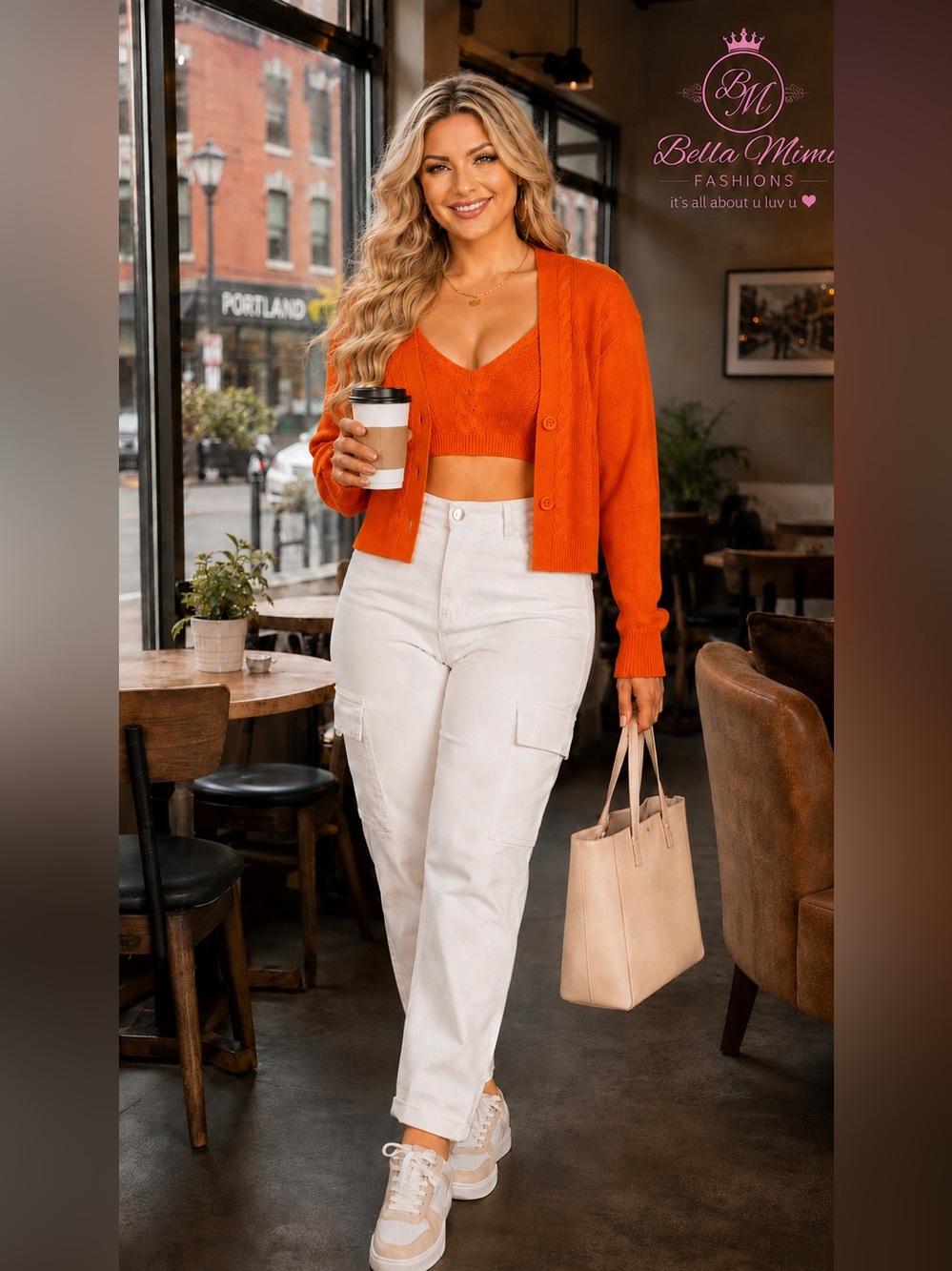 27 miles Orange Cable Knit Cardigan & Bralette Sweater Set Med  NWT 🧡 BRB SL 10
